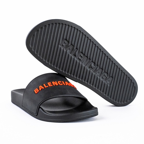 Balenciaga Black Red Pool Slide Sandals Men’s Rubber Logo - NEW - EU 43 | US 10 - Picture 10 of 16